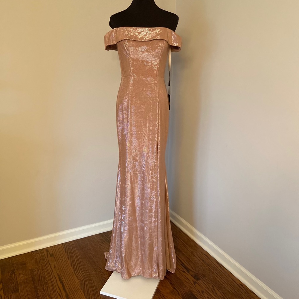 NWT Faviana Rose Gold Sparkle Gown